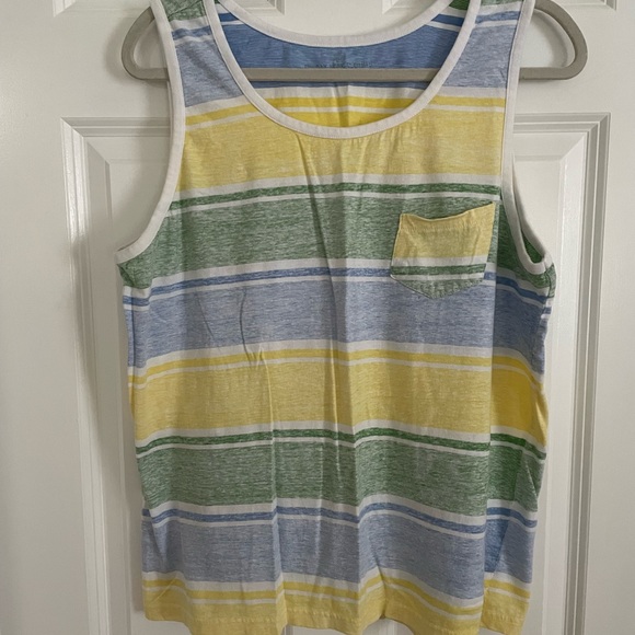 Sunday Work Clothes Other - Sunday Work Clothes Tank Top Shirt Mens Large Yellow Blue White Striped